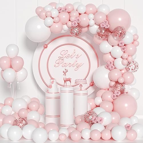 ADOINBY - Kit de arco de globos rosa y blanco, 140 globos rosa macarrón blanco mate de 18, 12, 10, 5 pulgadas, globos de diferentes tamaños para ADOINBY - Kit de arco de globos rosa y blanco, 140 globos rosa macarrón blanco mate de 18, 12, 10, 5 pulgadas, globos de diferentes tamaños para