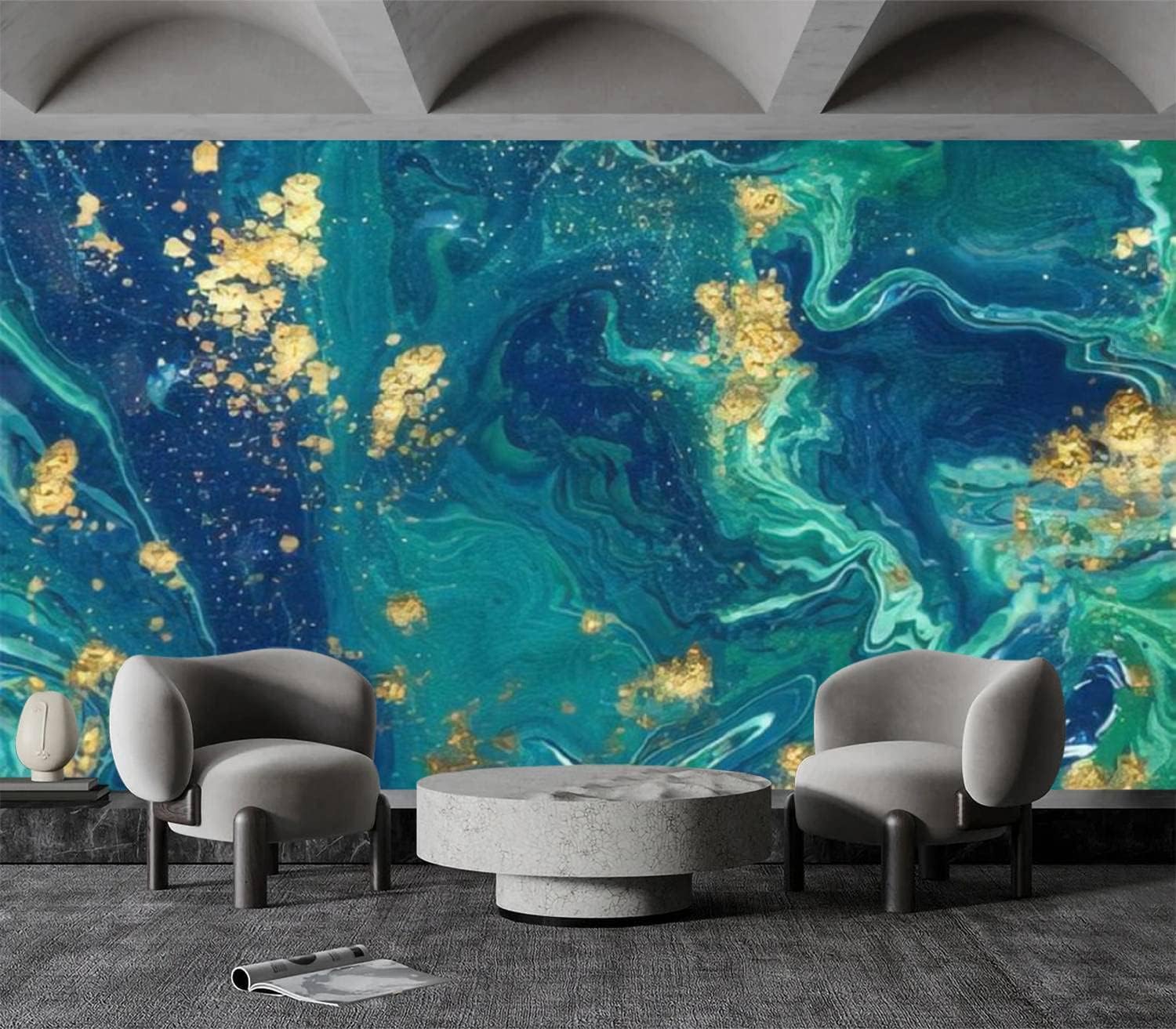Vintage Marbled Blue Abstract Liquid Marble Canvas Wallpaper Self