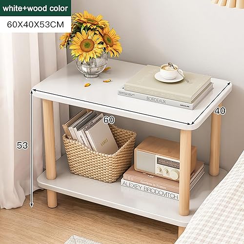 Miniatura 11 de Mesa auxiliar rectangular de varios tamaños con dos capas, espacio de almacenamiento para sala de estar, dormitorio, fácil montaje (color blanco +
