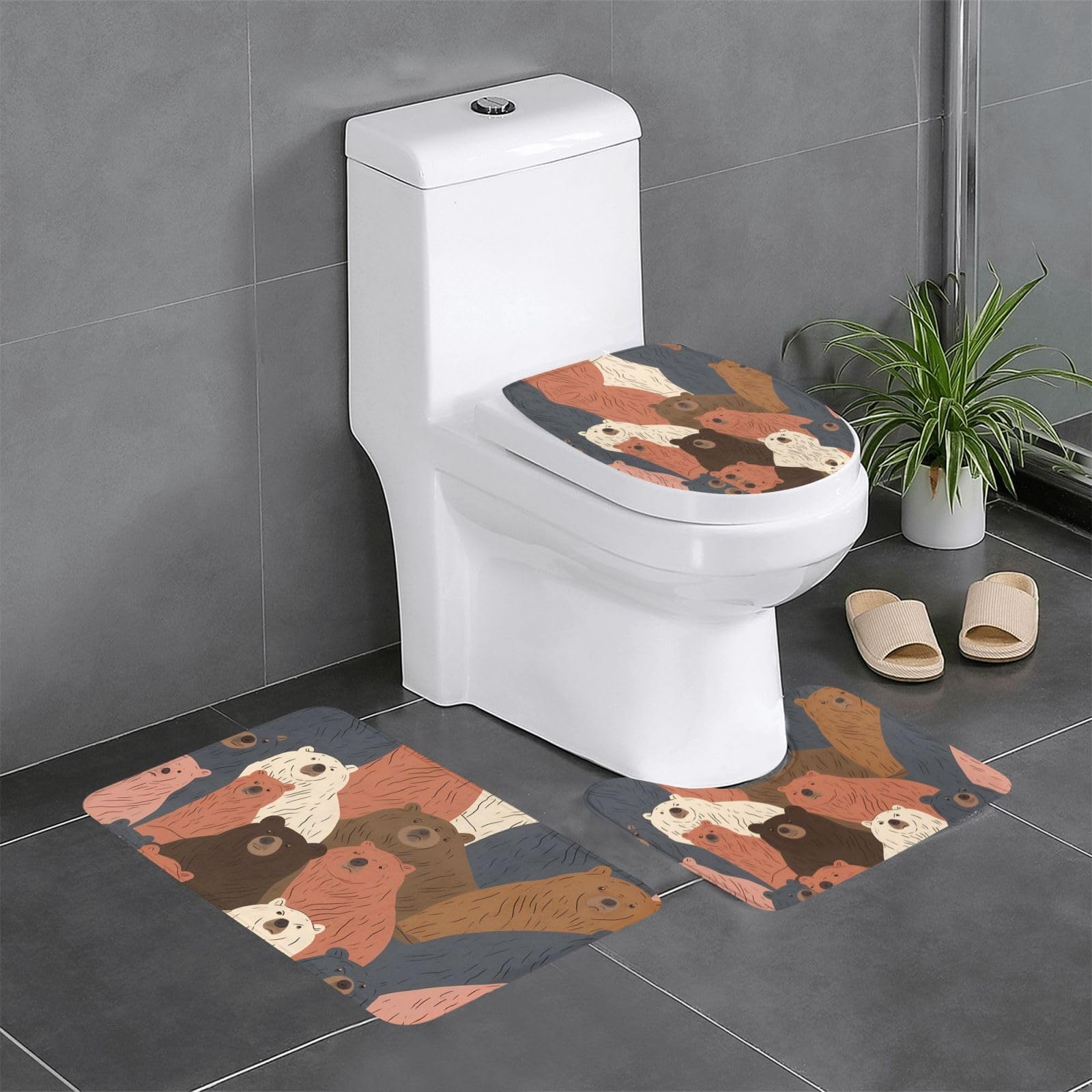 Tapis de salle de bain antidérapant lot de 3 pour sol glissant meuble-lavabo et wc faciles à nettoyer