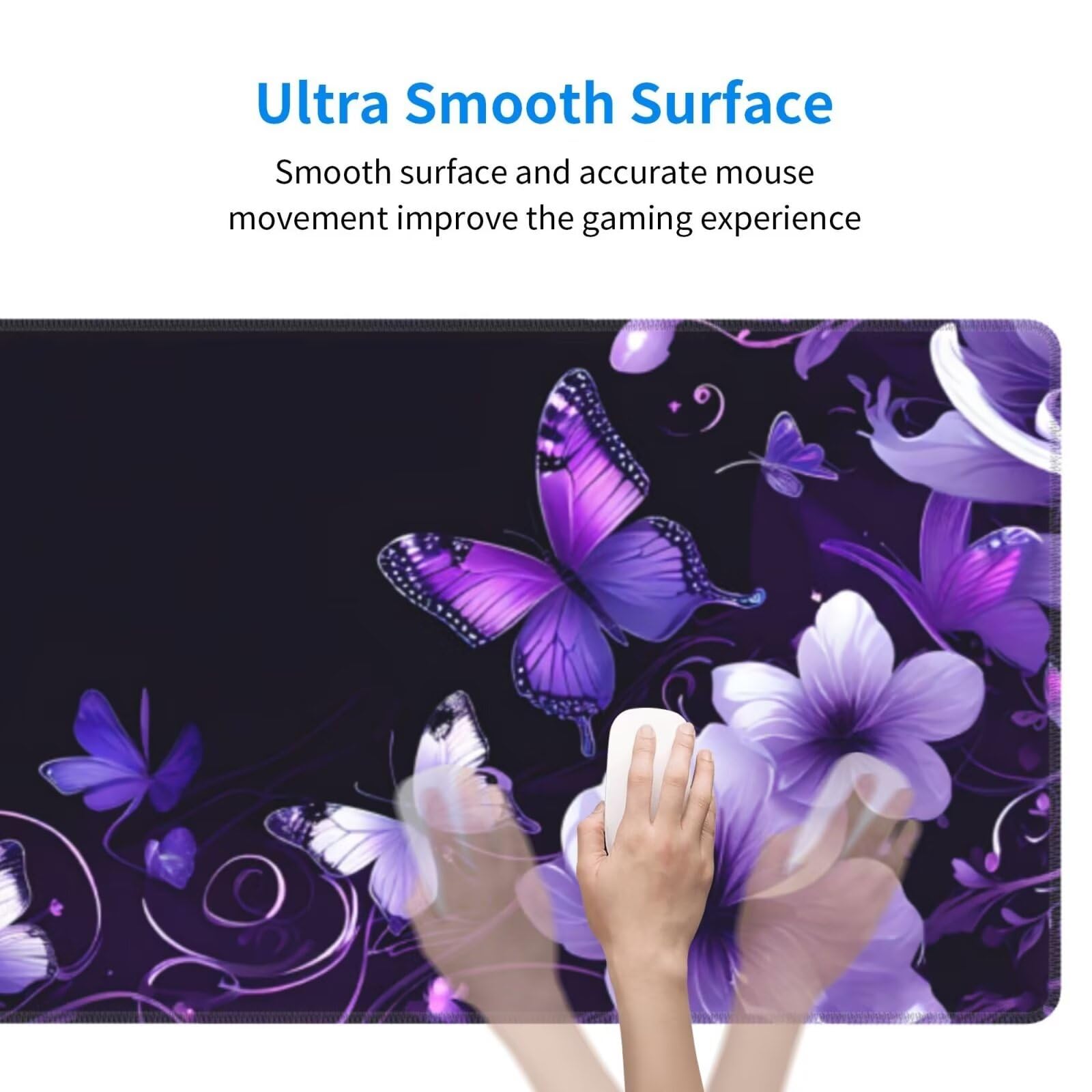 Tappetino Mouse, Tappetino Mouse Gaming Grande XXL 1500x800x3mm Tappetino Scrivania Mouse Pad, Base in Gomma Antiscivolo, Bordi Cuciti,Lavabile, Mousepad per Ufficio e Gaming (Fiori viola) R-764