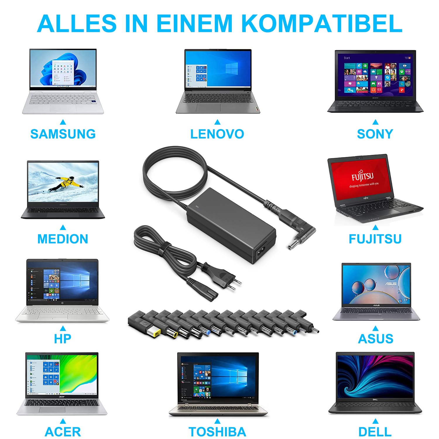 HKY 90 W Universal-Netzteil für Notebook PC Universal tragbar für HP Stream Asus Lenovo Dell Acer Toshiba Sony Fujitsu Siemens MSI Samsung Notebook Ladegerät AC Adapter
