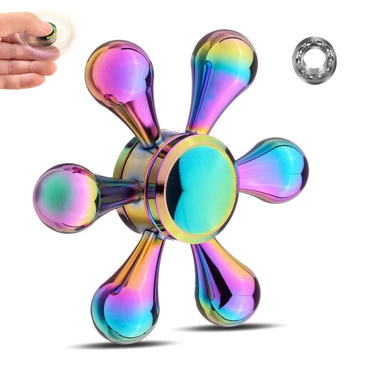 指スピナー　ハンドスピナー 貝殻の虹色　水滴状 　Hand Spinner　取り外し可能　高速回転 2～5分平均スピン　フォーカス玩具　ストレス解消　セラミックのボールベアリング （レインボー）