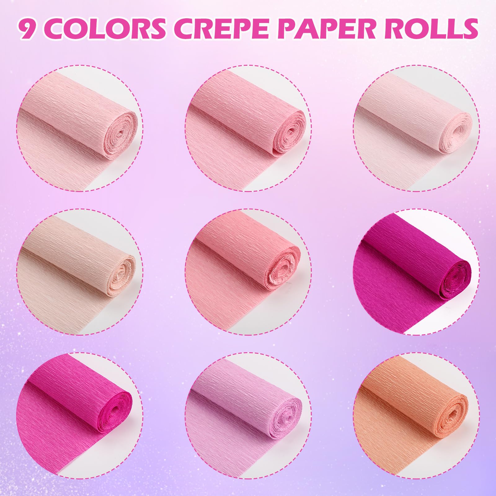 Kisston Lot de 18 rouleaux de papier crépon de 50,8 cm de large et 2,4 m de large, 70 g - Fournitures d'emballage de fleurs pour fête d'anniversaire, mariage, festival, décoration (rose)