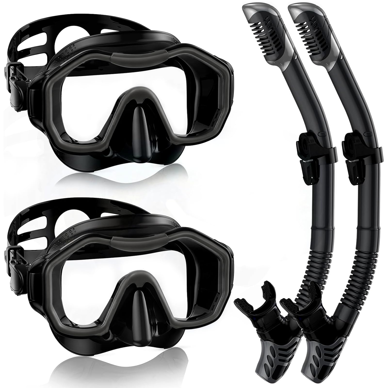 Lealinga Schnorchelset Erw. Panorama-Maske Dry-Schnorchel Anti-Beschlag | 2er-Set, Panorama-Maske, Dry-Schnorchel, Anti-Beschlag, wasserdicht, gehärtetes Glas, für Tauch/Schnorchel/Schwimmen.