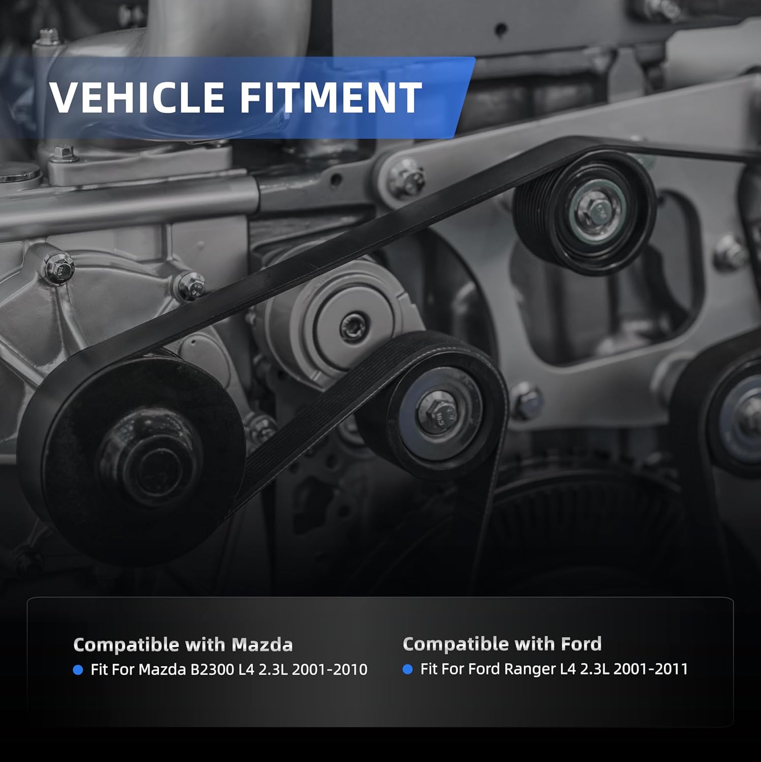 Belt Tensioner Serpentine Belt Kit For Mazda B2300 L4 2.3L 2001-2010, for Ford Ranger L4 2.3L 2001-2011, 38155, 1F2015980, 1L5Q 6A228 AB, 1L5Z 6B209 A, 1L5Z 6B209 AA, 419209