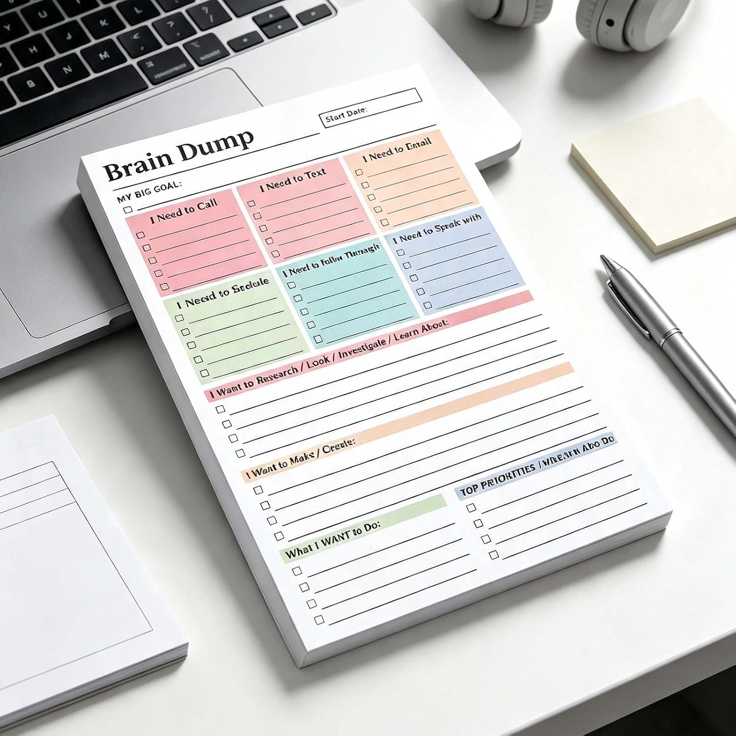 50 Page Brain Dump Notepad, To Do List Notepad with Multiple Functional Sections, A5 Daily Planning Management Manual, Minimal Planning Tool image 3