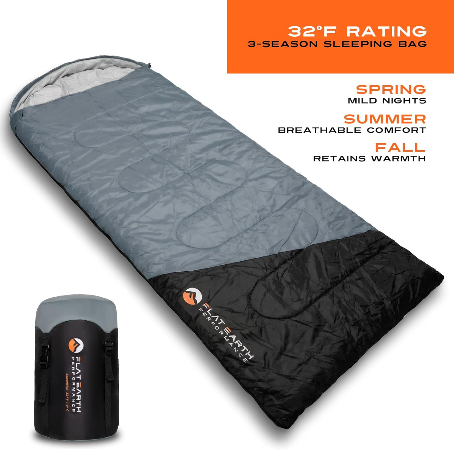 Expedition Camping Sleeping Bags with Compression Sack – 32°F/0°C Lightweight Camping Sleeping Bag for Camping & Hiking, Water-Resistant, Fits Adults & Teens Up to 6'0"