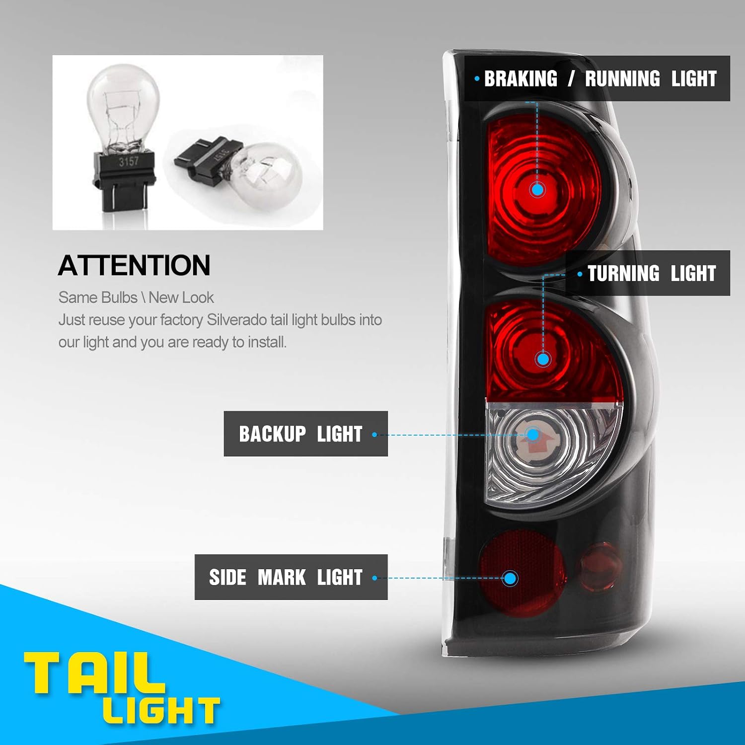 Tail Lights For 1999-2006 Chevy Silverado 1500 2500 3500/1999-2002 GMC Sierra Black Smoke Lens Tail Lights 1 Pair Rear Lamps Replacement