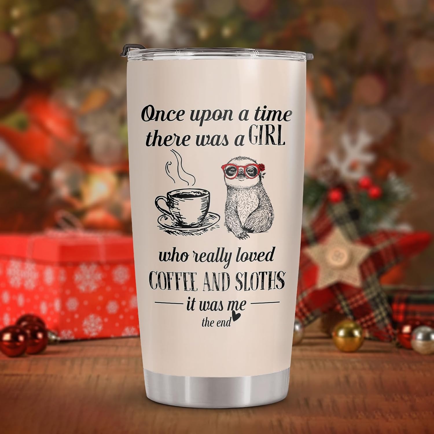 34HD Cute Sloth Tumbler 20oz with Lid, Just A Girl Who Loves Sloths Stainless Steel Insulated Travel Coffee Mug, Animal Gifts on Mother's Day - Birthday Present to Her, Women & Mom - Image 3