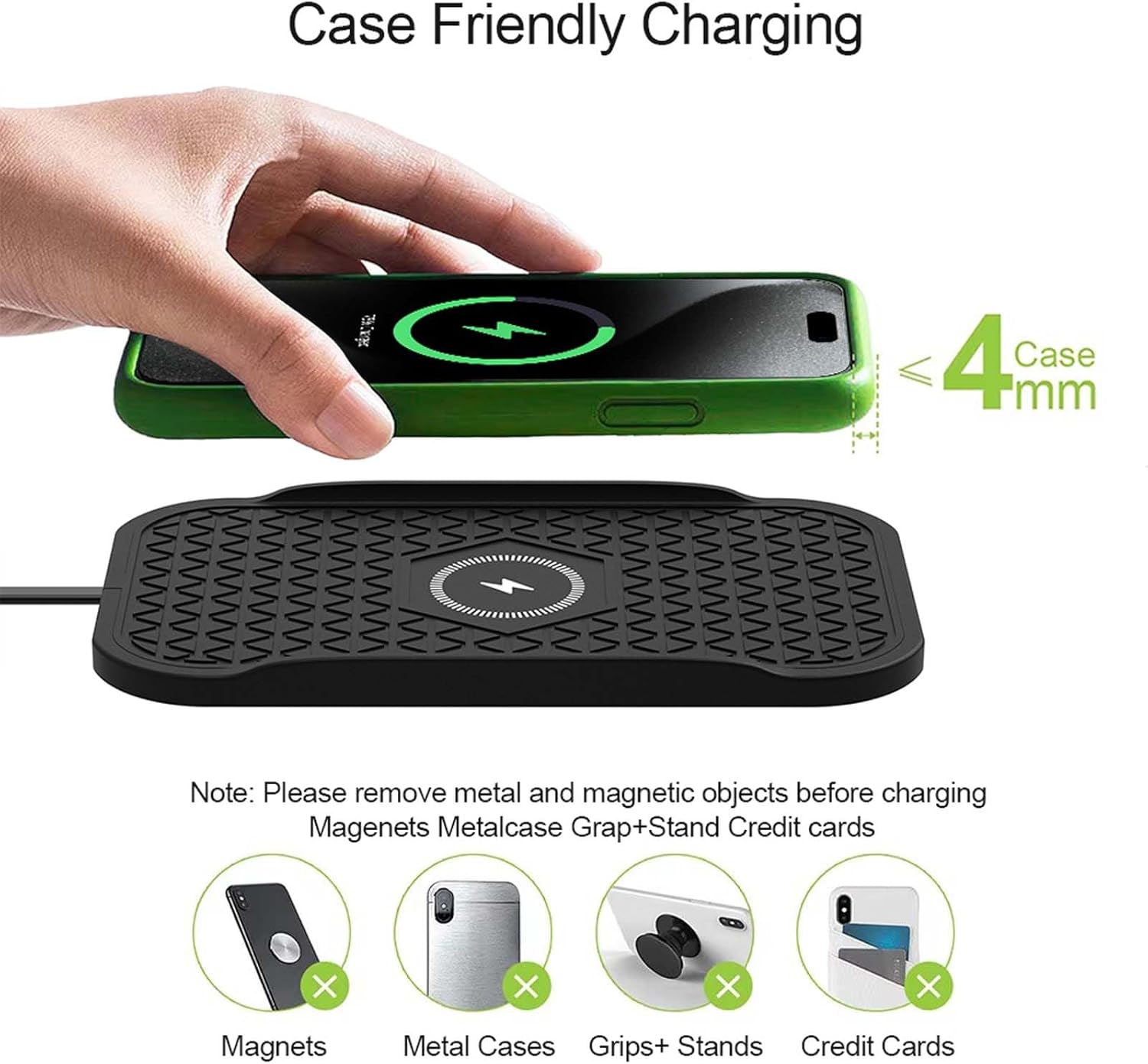 Wireless Car Charger,Fast Wireless No-Slip Charging Pad for car Cell Phone Cordless Charger mat Samsung Galaxy S24/S23/S22/S21, Android Phones, iPhone 16/15/14/13/12 Series,Airpod (Black)
