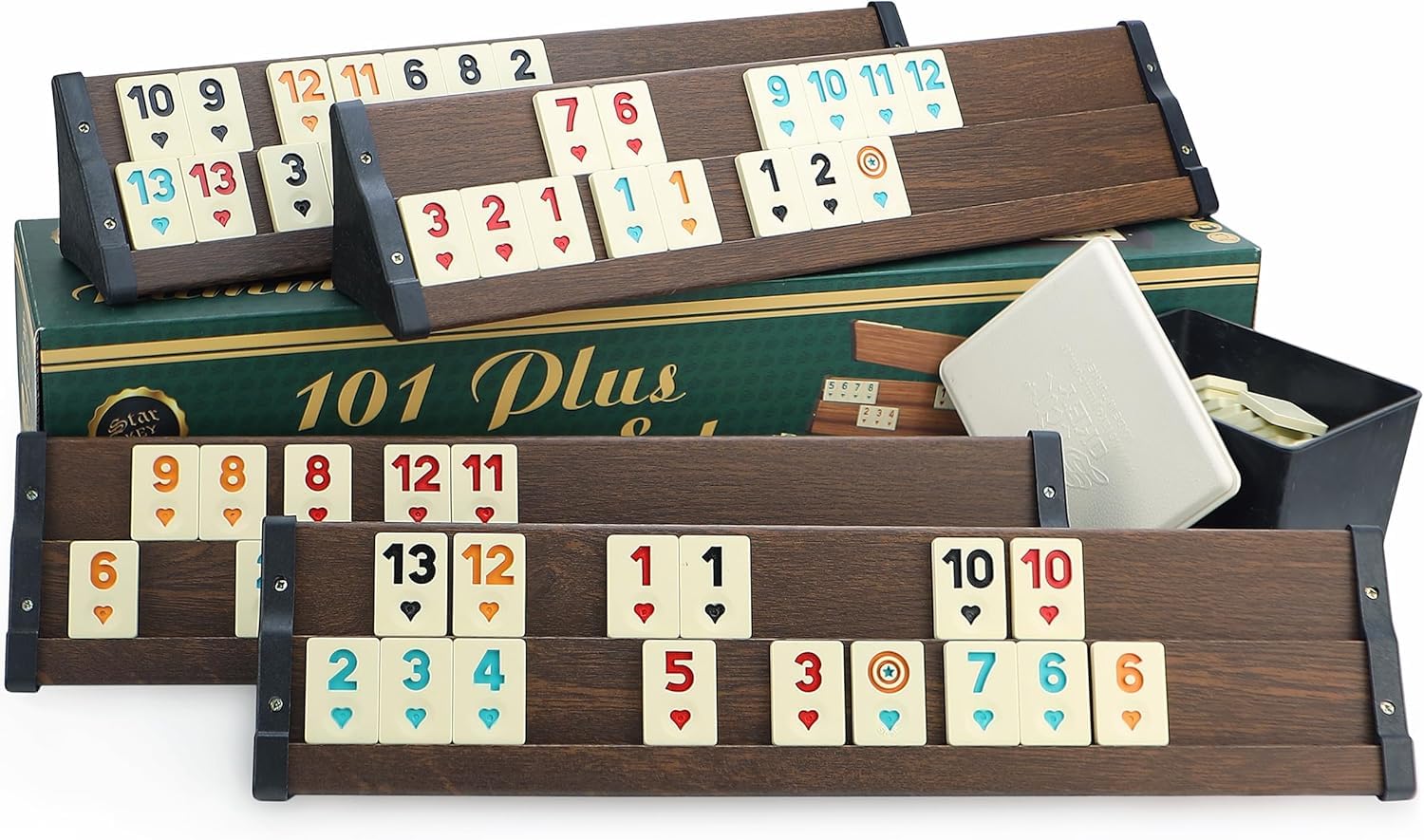 Semus Star 101 Plus Rummy Set Okey Lavorazione e materiali di alta qualità (panche da gioco in plastica con impiallacciatura in legno leggera e stabile & melammina) con penna a sfera SEMUS (marrone)
