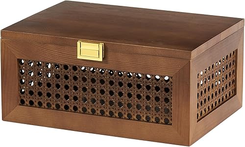 Cajas de almacenamiento decorativas de ratán macizo, cestas tejidas de madera maciza con tapa, caja de joyería de memoria para recuerdo, estante