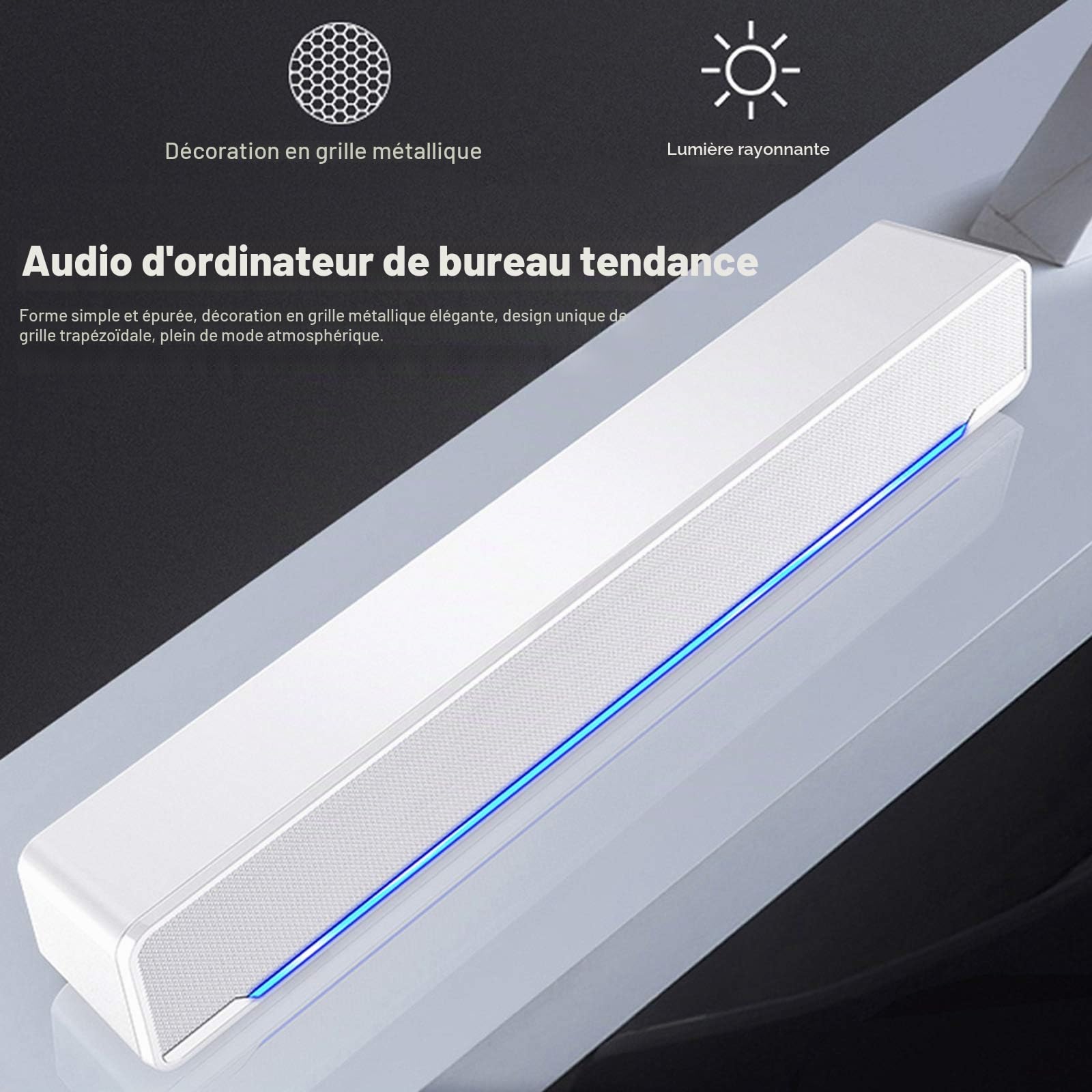 Barre de Son avec Subwoofer, Haut-Parleur Stéréo Filaire, Entrée USB/3.5mm pour PC Smartphone