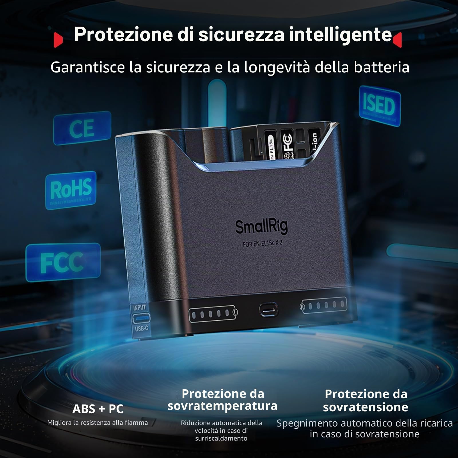 SMALLRIG Caricabatterie EN-EL15c per Nikon, caricabatteria doppio slot da 2 ore, porta USB-C da 22,5 W, per Nikon ZR, Z6III, Zf, Z8, Z7II, Z7, Z6II, Z6, D850, D810, D780, D750, D500, D7500, D7200-5491