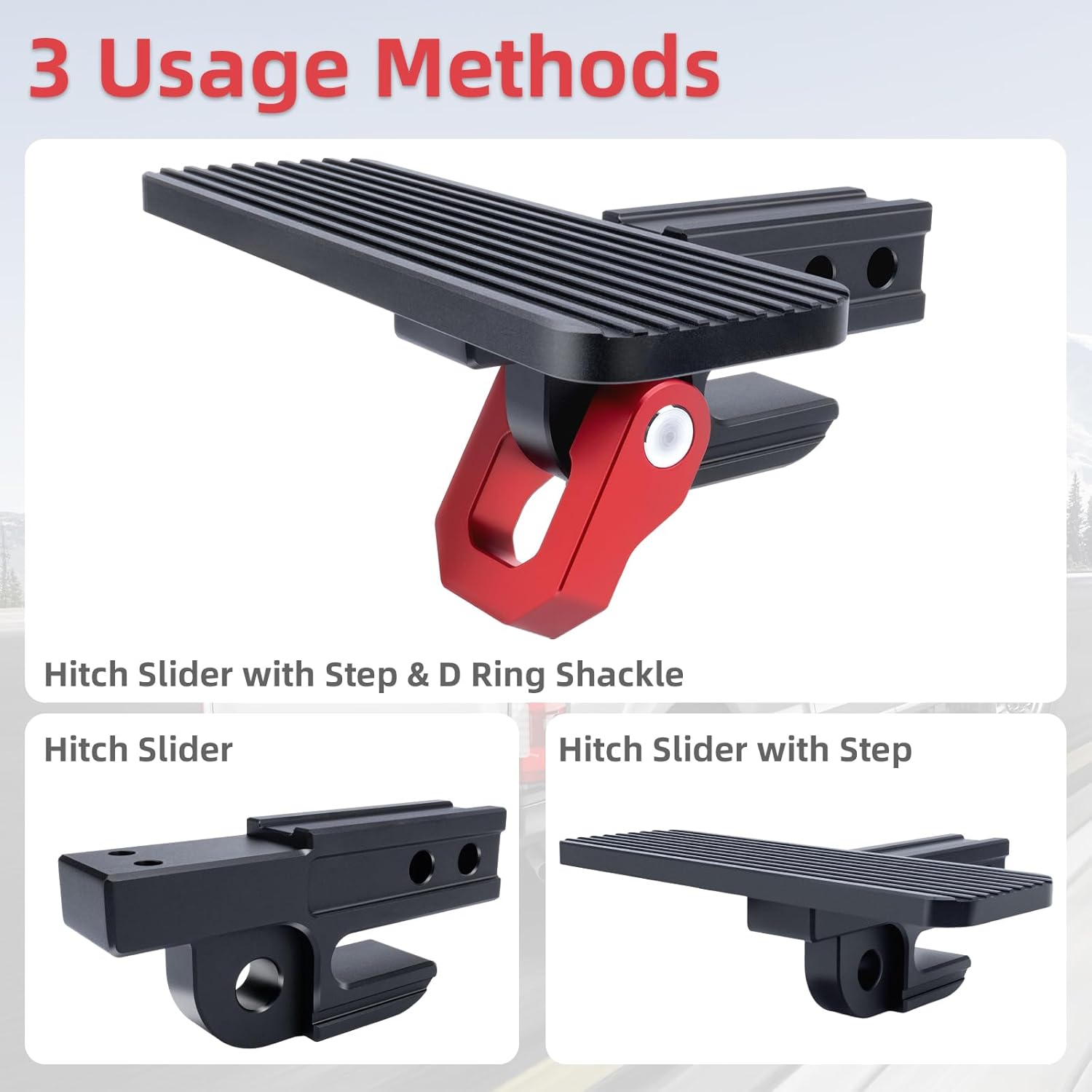 Hitch Step for 2 Inch Receiver with 3/4" D-Ring Shackle, Trailer Hitch Step for 45,000 lbs Max Breaking Strength, Tow Hitch Step Skid Protection for Pickup Truck Car SUV (Aluminum, Red) - Image 5