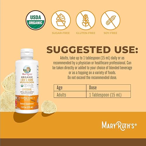 Miniatura 3 de MaryRuth Organics Suplemento de melena de león  Liposomal de ultra absorción  Hongo melena de león de espectro completo  200 mg de beta-glucanos por
