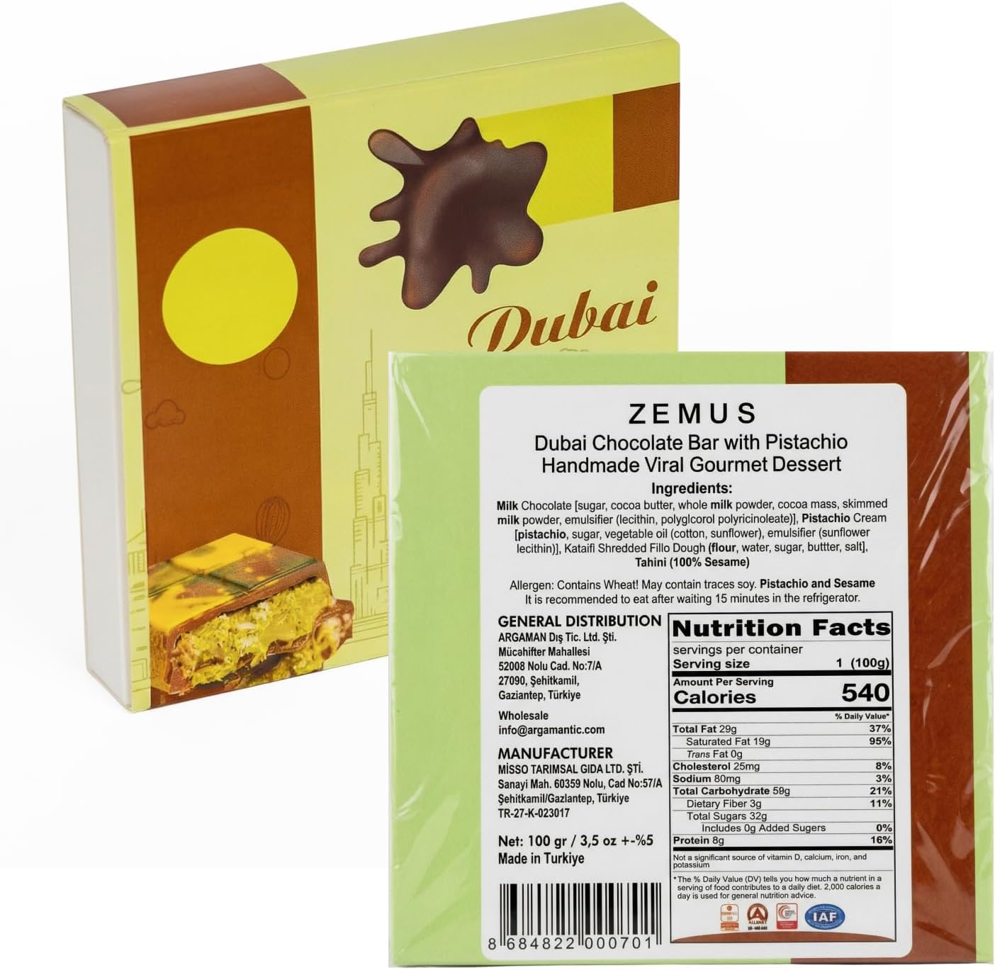 Dubai Chocolate Bar with Pistachio – – Handmade Viral Dubai Chocolate –