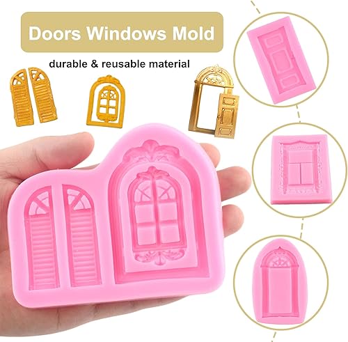 Miniatura 2 de ZiXiang Molde de silicona para marco de ventana, moldes de fondant para puerta, decoración de cupcakes, dulces, chocolate, polimero, pasta de goma