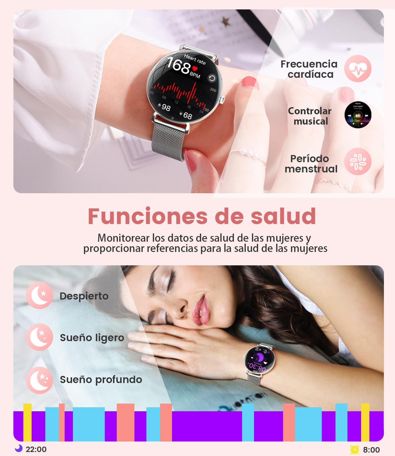 Reloj Inteligente Para Mujer Con Llamada Bluetooth, 1,43" HD AMOLED Smartwatch Para Android iOS, Salud Femenina, Reloj De Fitness 100+ Modos Deportivos, Sueño, Frecuencia Cardíaca, Podómetro Calorías
