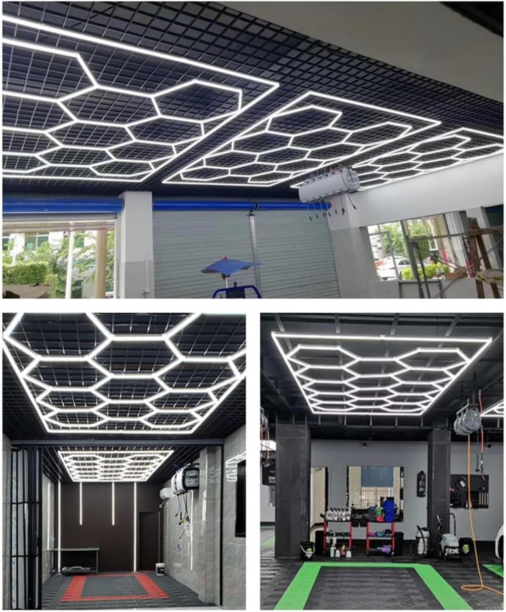 Plafonnier LED Nid D'abeilles, Éclairage De Garage LED Hexagonal Design, pour Atelier, Garage Automobile, Station De Nettoyage, Bureau, Atelier Polissage Auto-D