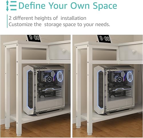 Miniatura 5 de DLisiting - Escritorio pequeño blanco en forma de L con cajones y estantes de almacenamiento, escritorio de esquina de 40 pulgadas con toma de