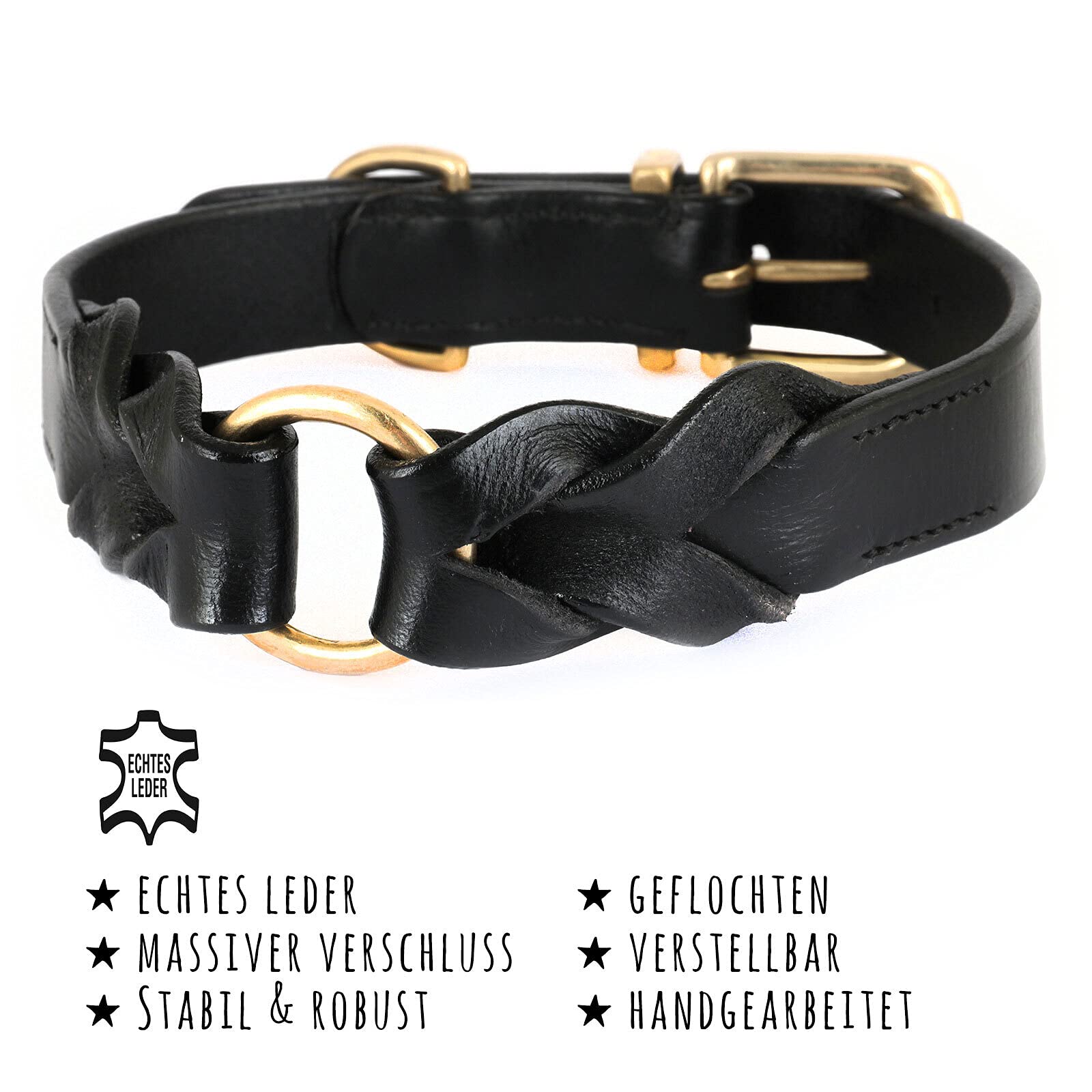Monkimau Hundehalsband - Halsband für Hunde echt Leder geflochten verstellbar (M: 30mm x 55cm)