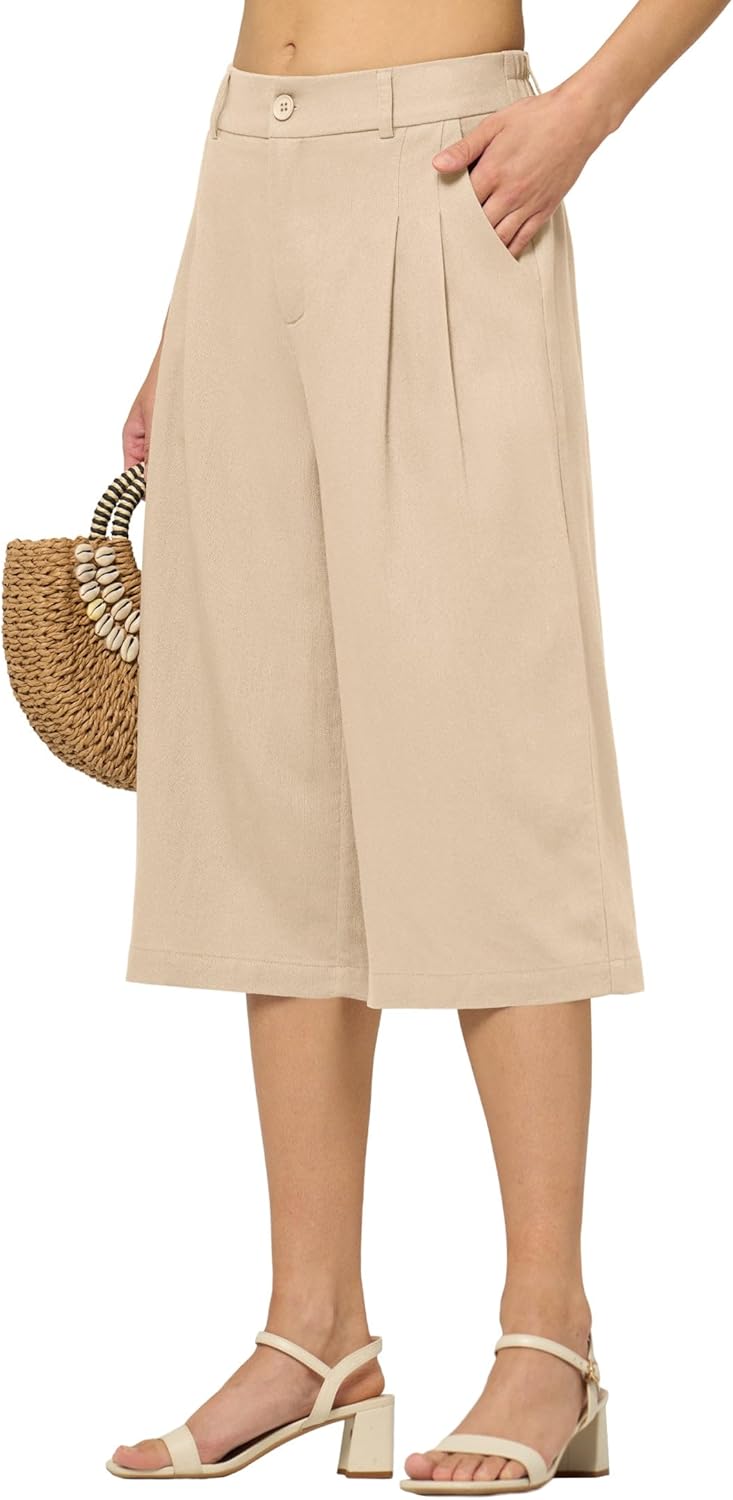 Willit Women's Linen Capri Pants Wide Leg Dress Casual Summer Pleated Capri High Waisted with Pockets 16" - Image 2