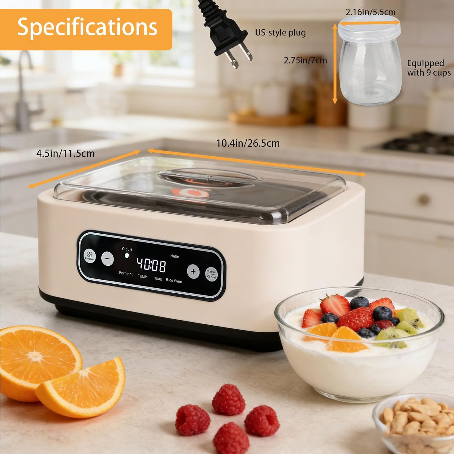 Yogurt Maker with, Real-Time Countdown, Temp & Timer Control (1-99h),Temp Control 21°C-48°C, 1.6L Stainless Steel Inner Pot + 9 Dishwasher-Safe Jars – Effortless Homemade Greek & Probiotic Yogurt