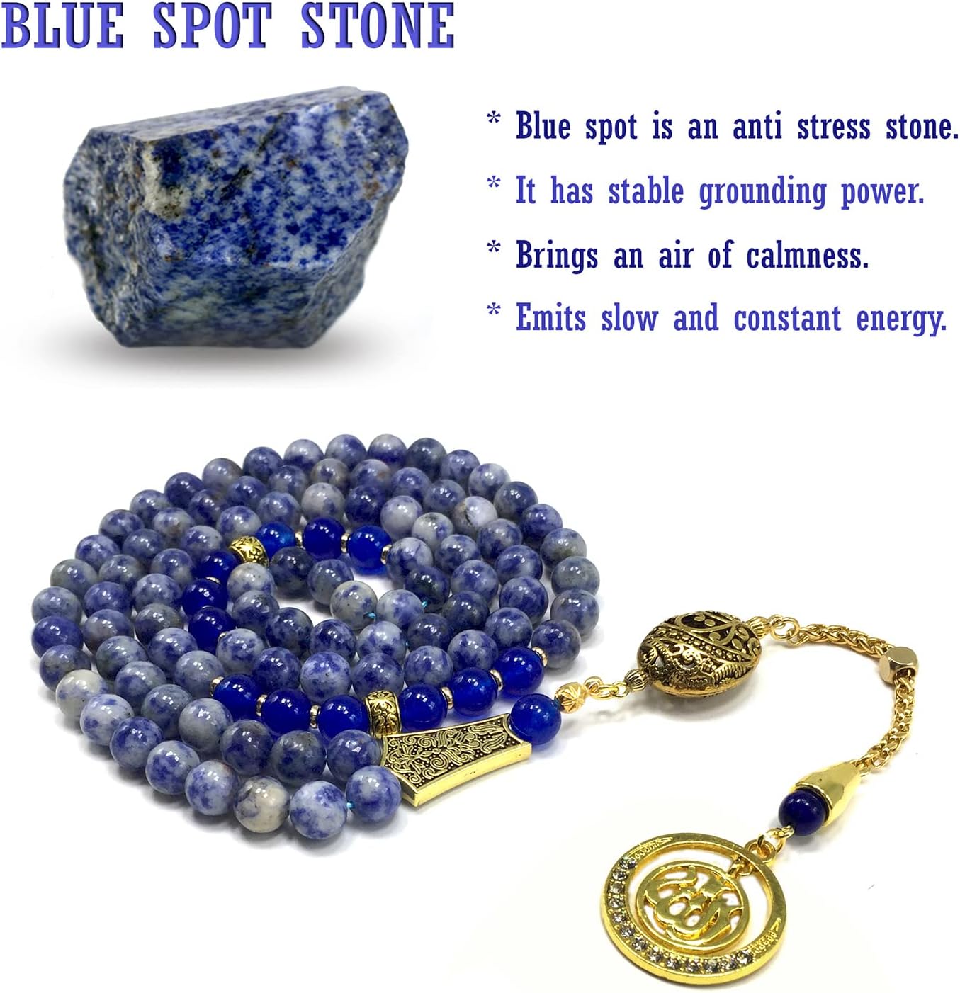Special Prayer Beads Series -99 beads- Tesbih Tasbih Tasbeeh Misbaha Masbaha Subha Sebha Sibha (Blue Spot Natural Stone -8mm 99 beads-)