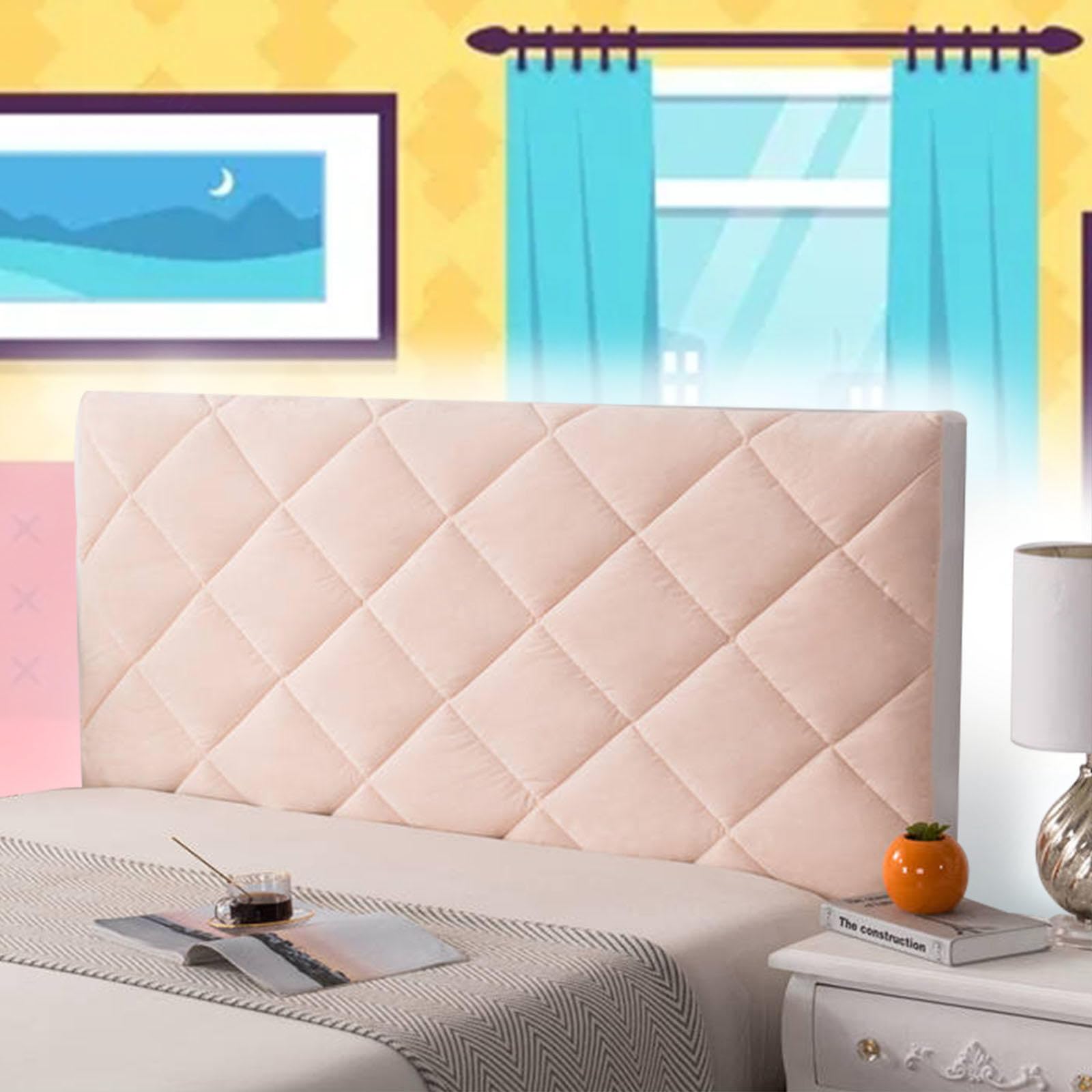 Headboard Covers for Double Bed Gold Headboard Slipcover Padded Stretch Bed Headboard Covers White Grey Velvet Single Double Queen Wooden/Leather Headboard,pink-200cm