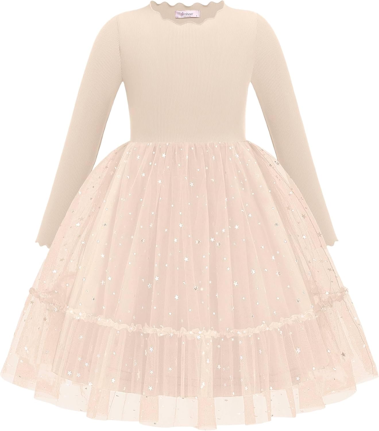 Arshiner Toddler Girl Tutu Dress Fall Winter Long Sleeve Star Sequin Holiday Party Tulle Dresses 2-6Y