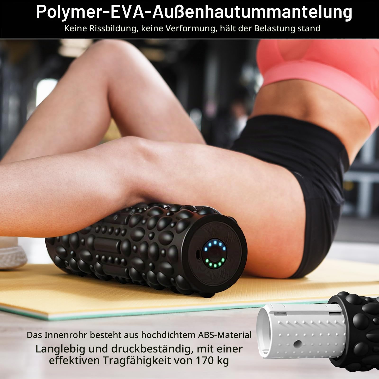 Elektrische Faszienrolle mit 5-stufiger Vibration Massagerolle Wiederaufladbare Fitnessrolle Muskelrolle Intensiver Tiefenvibration Foam Roller für Tiefes Gewebe