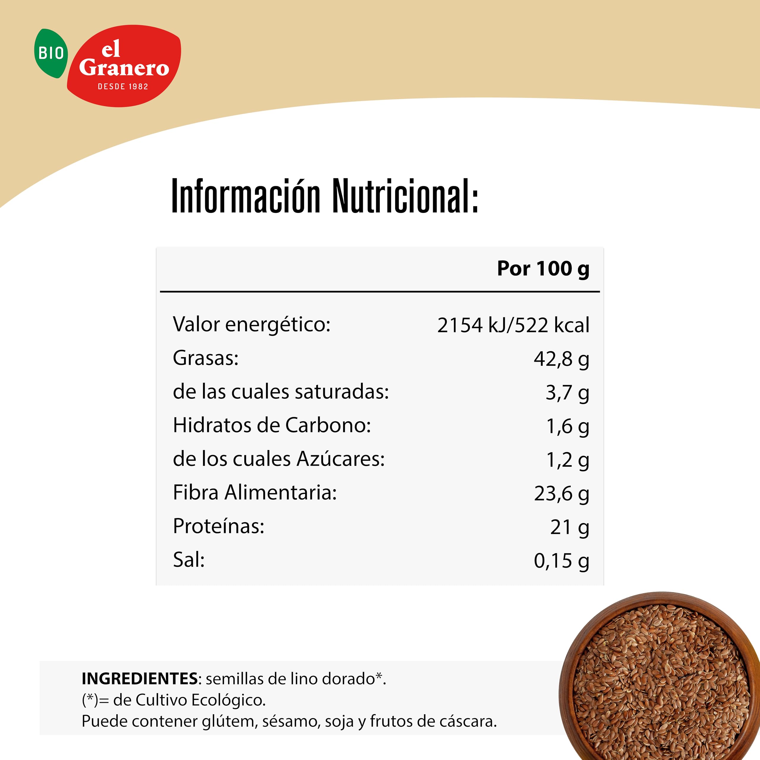 El Granero Integral - Semillas de Lino BIO - 4 kg - Fuente de Proteínas y Ácidos Grasos Omega-3 - Ricas en Fibra y Antioxidantes - Regulan el Azúcar en la Sangre - Aptas para Veganos