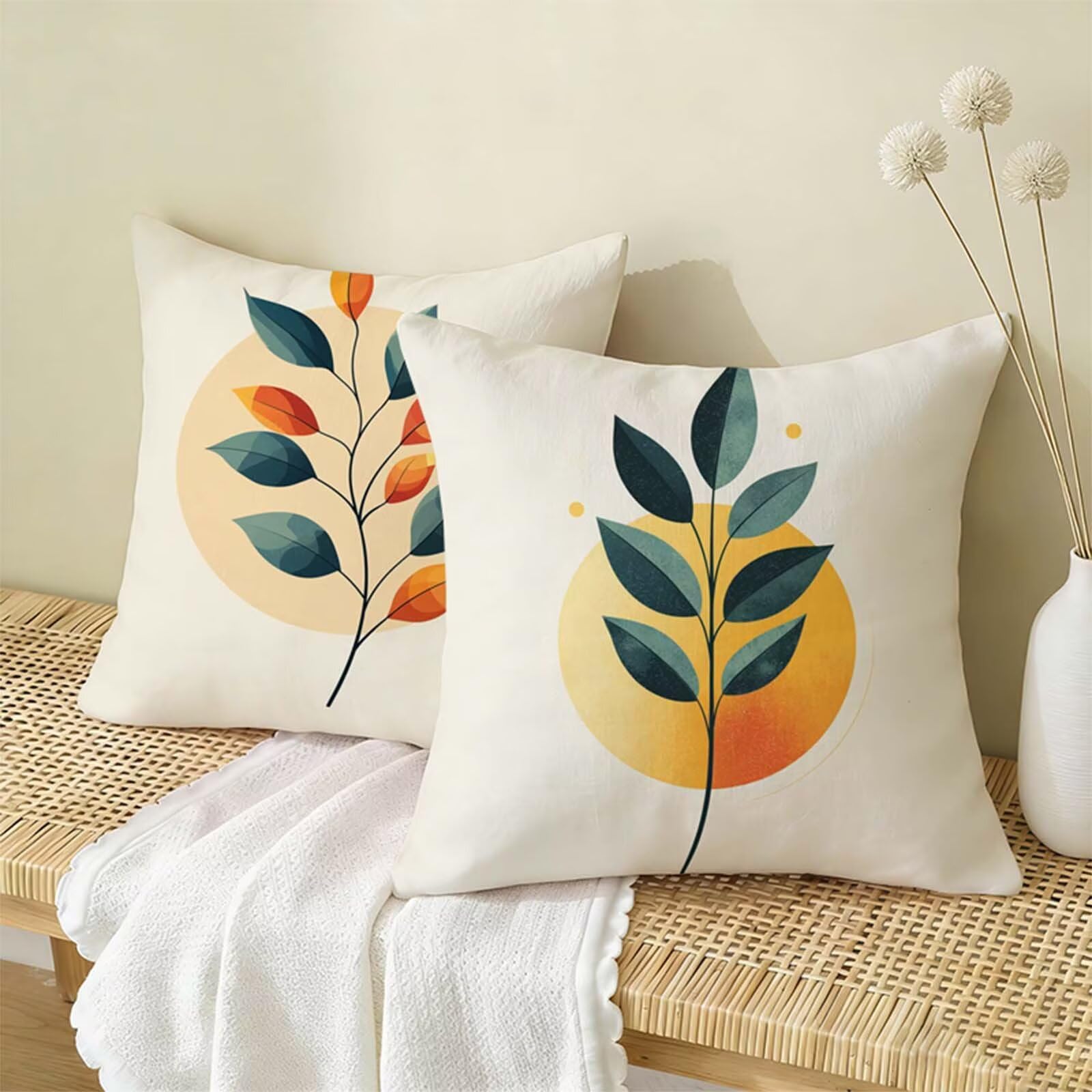 Juego de 2 Funda Cojin 80x80CM Beige,Cuadrada Impermeable Fundas Cojines Planta Lino Impresión a Doble Cara con Cremallera Oculta,Apto para Todas las Estaciones Funda Almohada para Sofá o Salón X-297