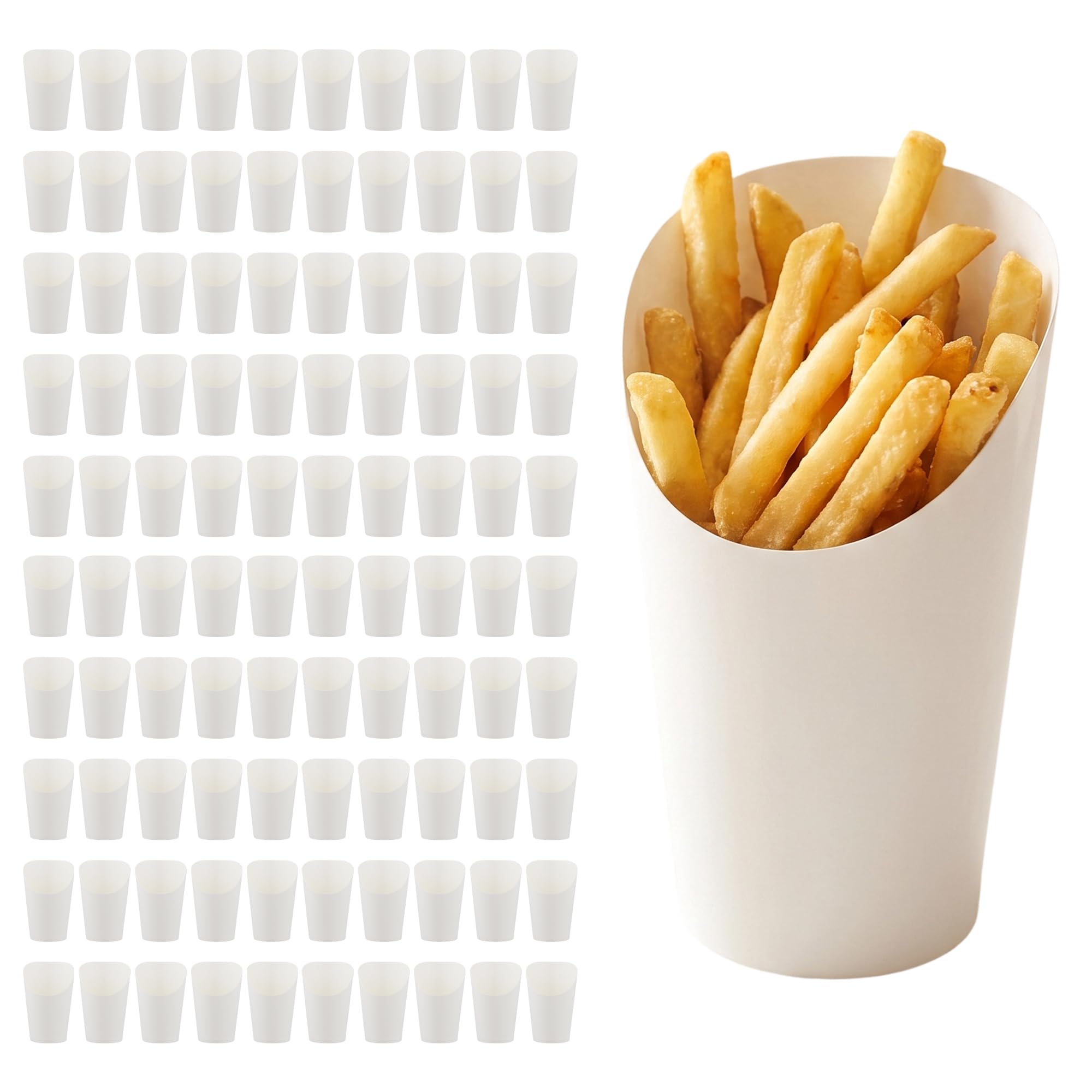 DAKFOOK 100 Pcs 16oz French Fries Holder, White Kraft Paper Charcuterie Cups, Grease-Resistant French Fry Cups for Snack, Crisps, Popcorn, Ice Cream, Appetizer