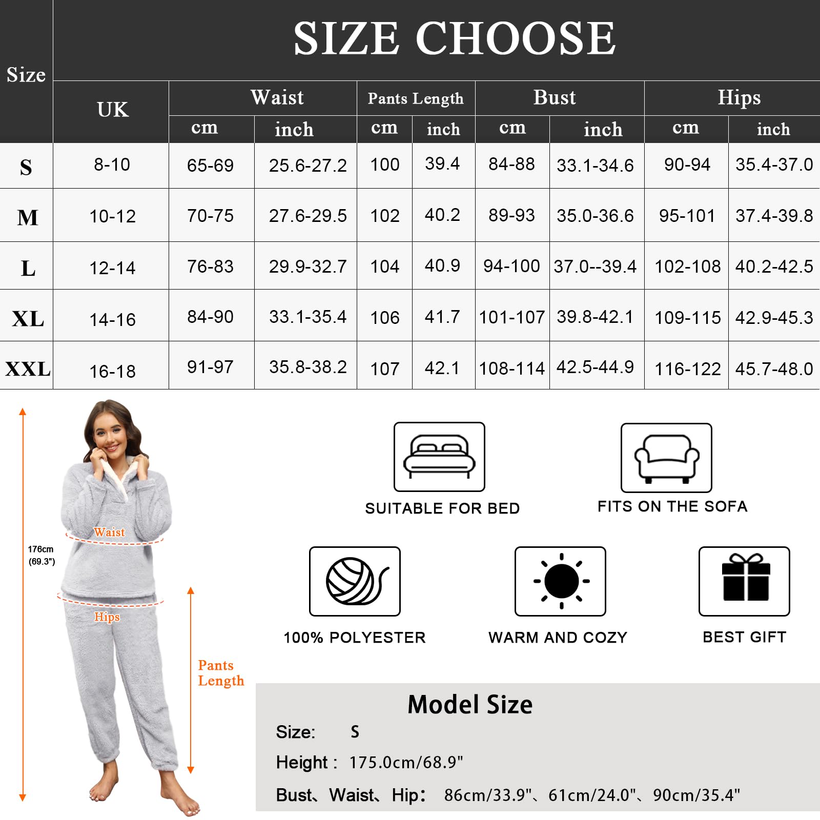 RITOSTA Pigiama Donna Invernale Felpato Pigiama Donna Invernale Caldo Pigiama Donna Invernale Pile Pigiama di Pile Morbido Pigiami Lungo Due Pezzi da Donna con Felpa e Pantalone