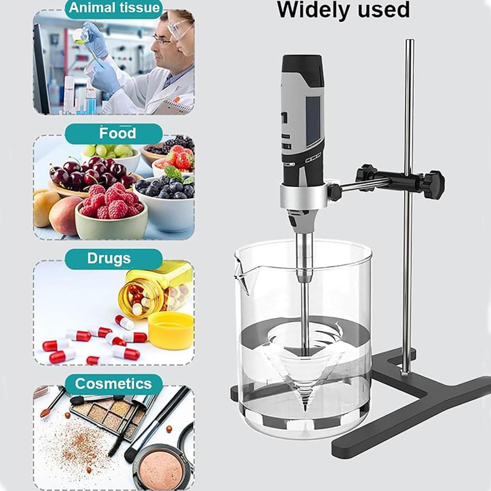 Homogeneizador de tejidos y células de laboratorio, homogeneizador dispersor de alta velocidad de 0,5 a 250 ml, con cabezales de trabajo de 6 mm, 8 mm y 10 mm, regulación de velocidad continua y 6 v