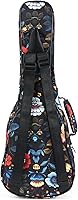 Vista 3 de CloudMusic Funda para ukelele - Mochila acolchada para concierto de 23 pulgadas (concierto, flores coloridas en negro)