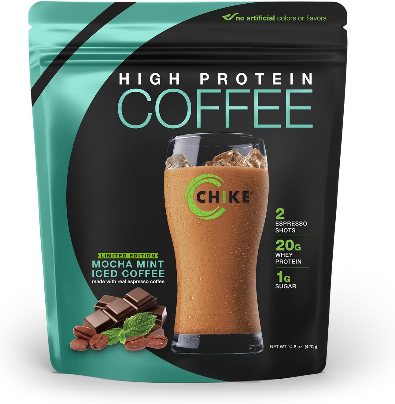 Mocha Mint High Protein Iced Coffee, 20 G Protein, 2 Shots Espresso, 1 G Sugar, Keto Friendly and Gluten Free, 14 Servings (14.8 Ounce)