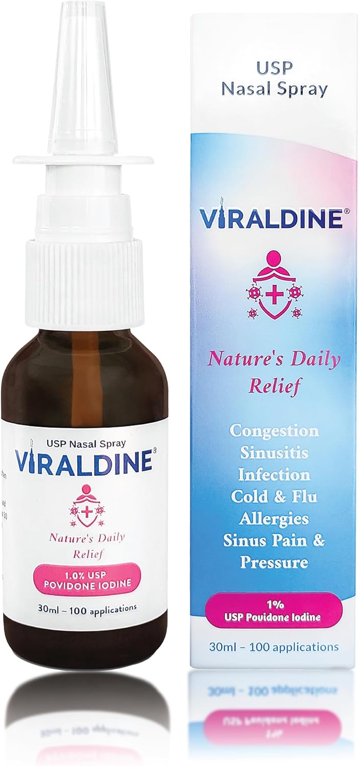 VIRALDINE 1% Povidone-Iodine Nasal Spray, Rapid Relief Formula, Helps Daily Congestion, 100 Applications, 30ml