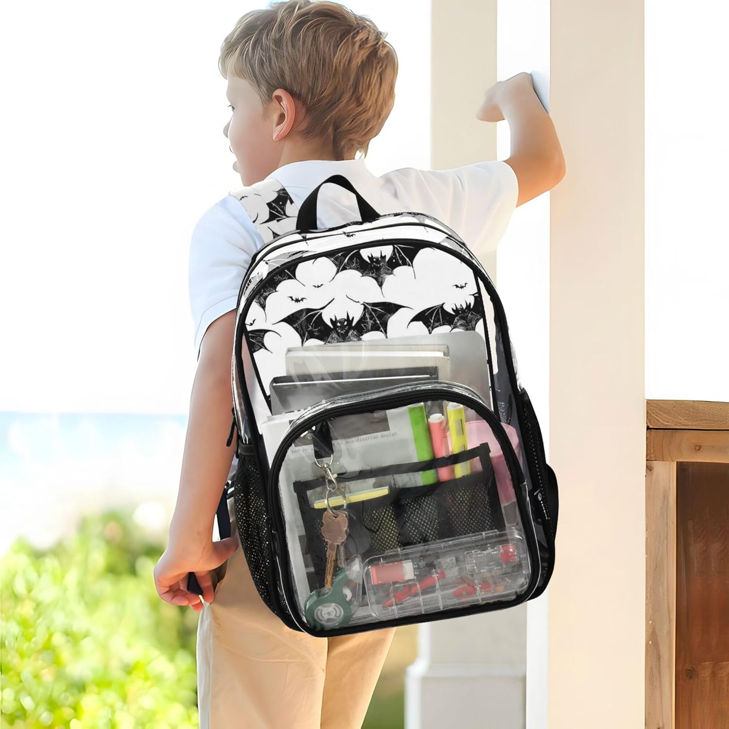 Halloween Black Bats Clear Backpack PVC Transparent Backpack Lightweight Book Bags Capacity Clear Bag for Boys Girls - Image 7