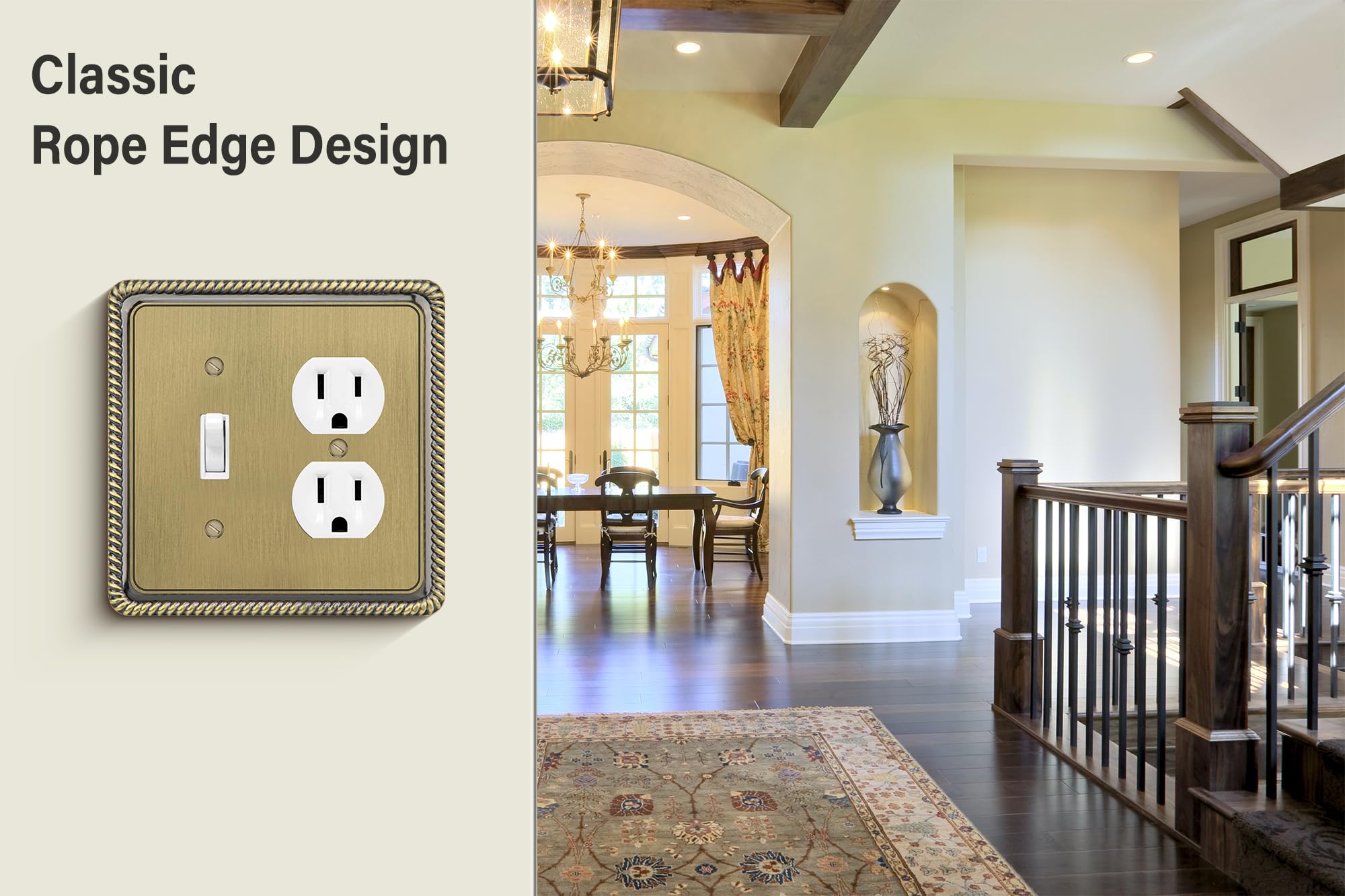 Henne Bery Decorative Wall Plate – Single Decorator Outlet Cover, 2-Pack, Antique Brass Finish, Solid Zinc Alloy, Medium Size 3.2x4.9 Inch