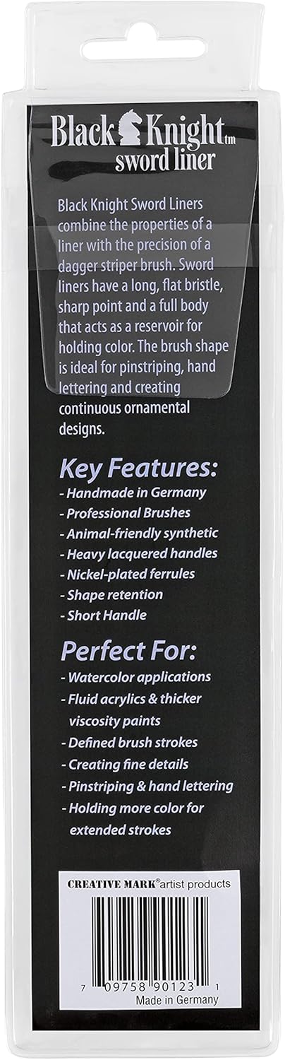 Creative Mark Black Knight Artist Liner Brush, Synthetic Short Handle Watercolor Paint Brush, Set of 3