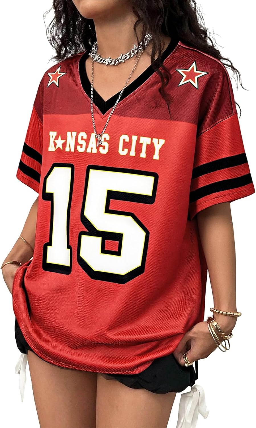 Y2k Jersey Shirts for Women Oversized V Neck Number Graphic Tees Football Streetwear Fashion Shirt Vintage Top