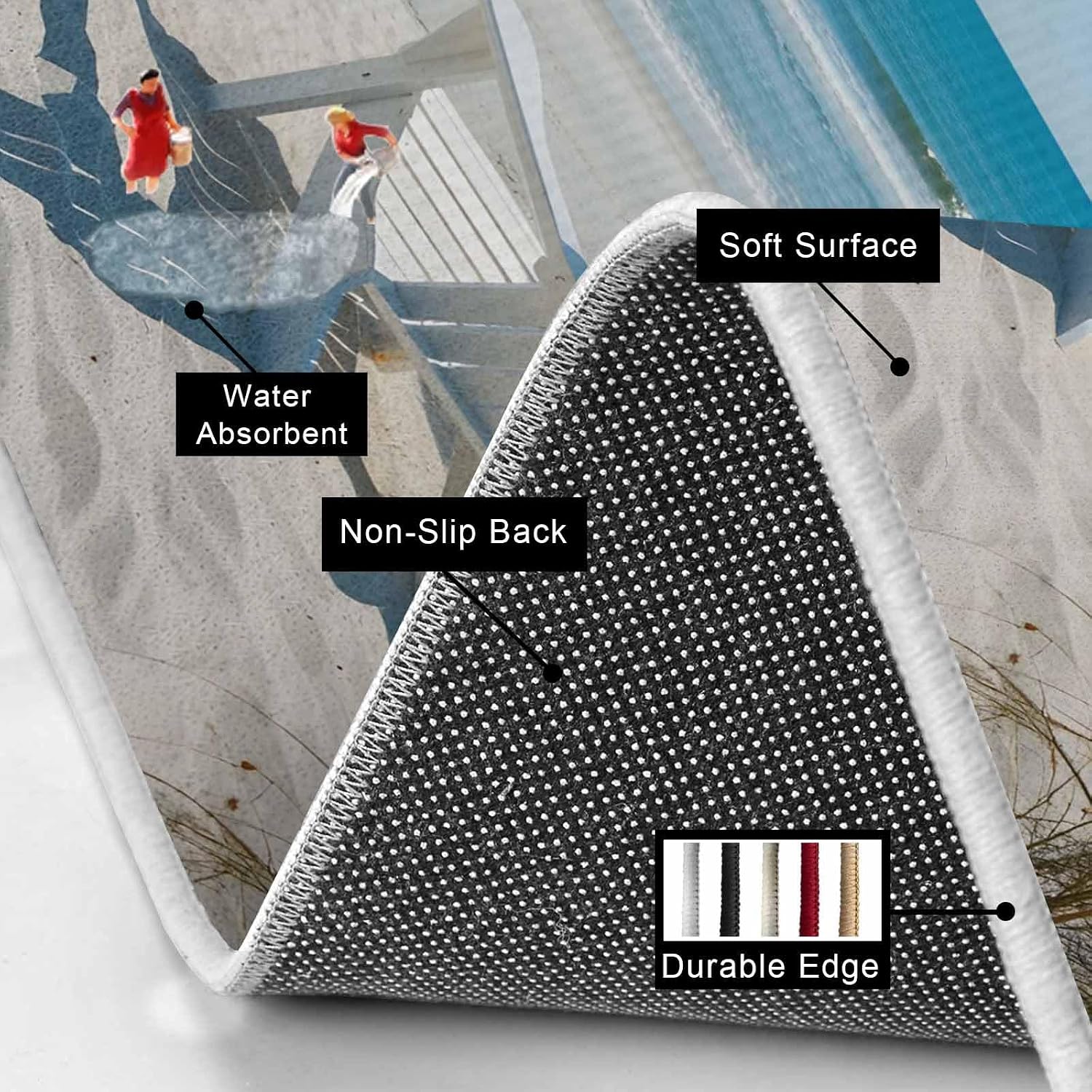 Prime Leader Beach Lounge Chairs Kitchen Mat Set 2 Pieces Summer Blue Seaweed Ocean Waves Non Slip Kitchen Rugs Washable Runner Rug Mats for Floor Sink Laundry Office 23.6" x 35.4"+23.6" x 70.9"