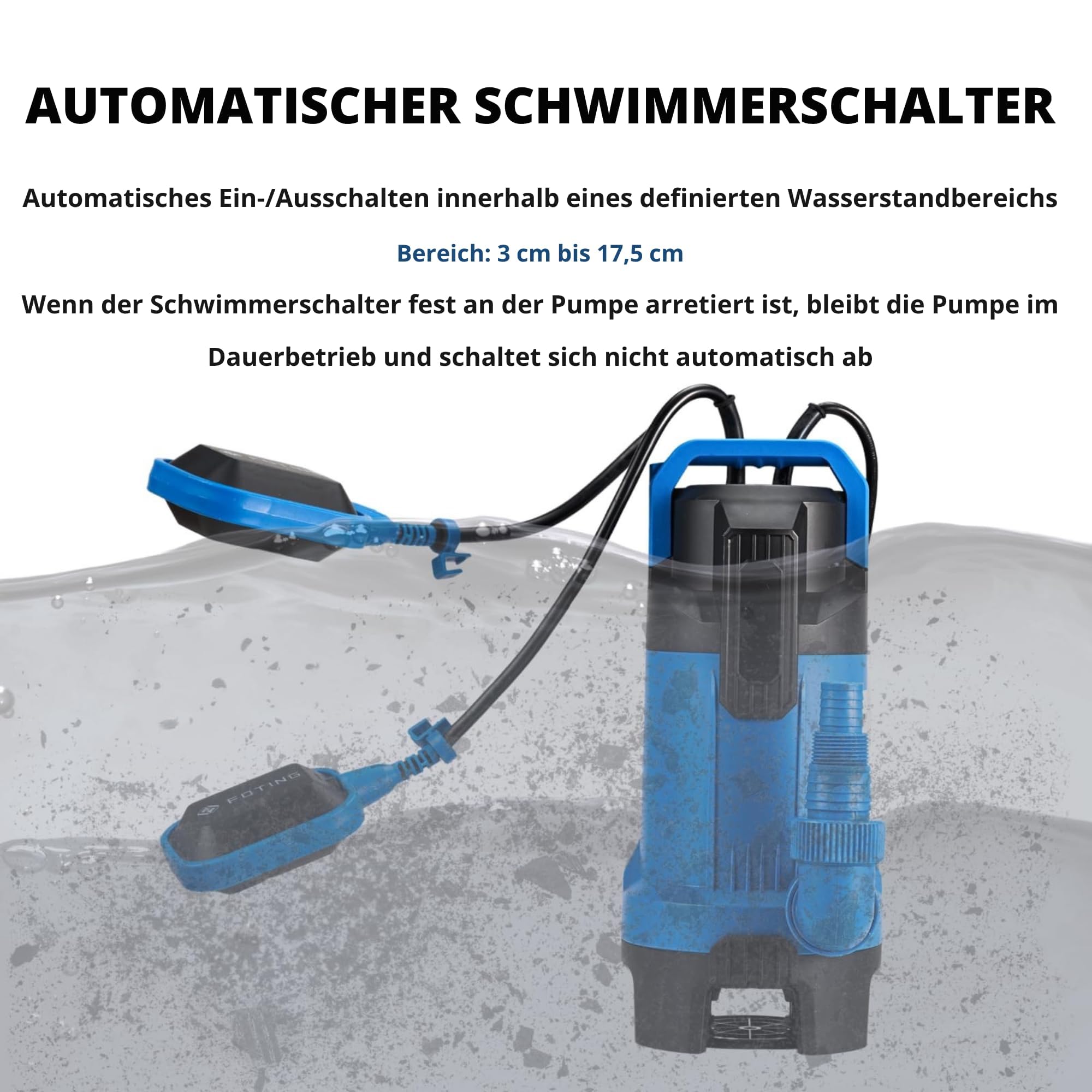 FOTING Bomba sumergible para aguas residuales, 900 W, 28.000 l/h, altura de extracción hasta 11 m, profundidad de inmersión hasta 7 m, con interruptor de flotador, para piscina, sótano y drenaje