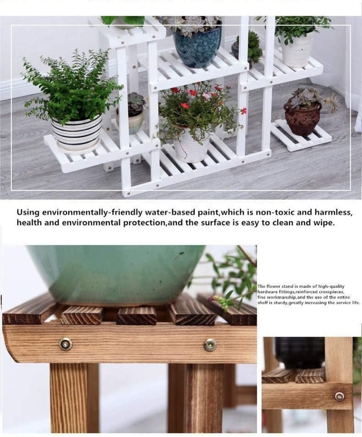Regał na Kwiaty Sukulenty Drewniany Stojak Na Kwiaty Balkon Salon Kryty Odkryty Styl Duszpasterski Dekoracyjny Stojak na Doniczki(Color:White,Size:101 * 124 * 25cm)