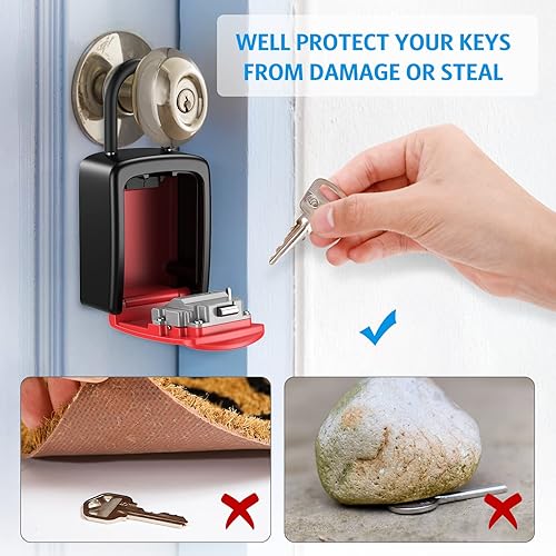 Miniatura 2 de AMIR Caja de seguridad para llaves montada en la pared, resistente a la intemperie, combinación de 4 dígitos, caja de bloqueo de almacenamiento de