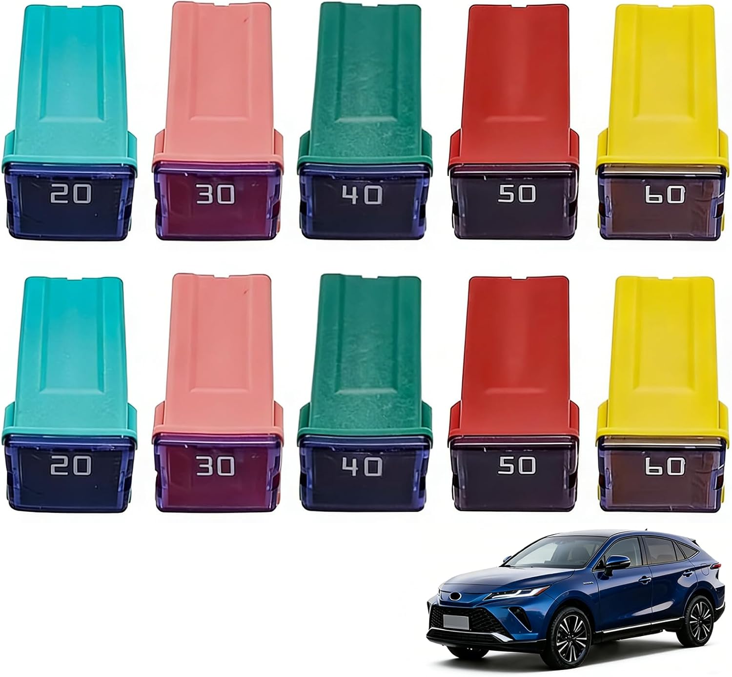 10PCS Car Fuse Combination, Tall Profile Box Shaped Automotive Fuses Kit for Trucks Cars SUVS ((20A/30A/40A/50A/60A, 2pcs Each)